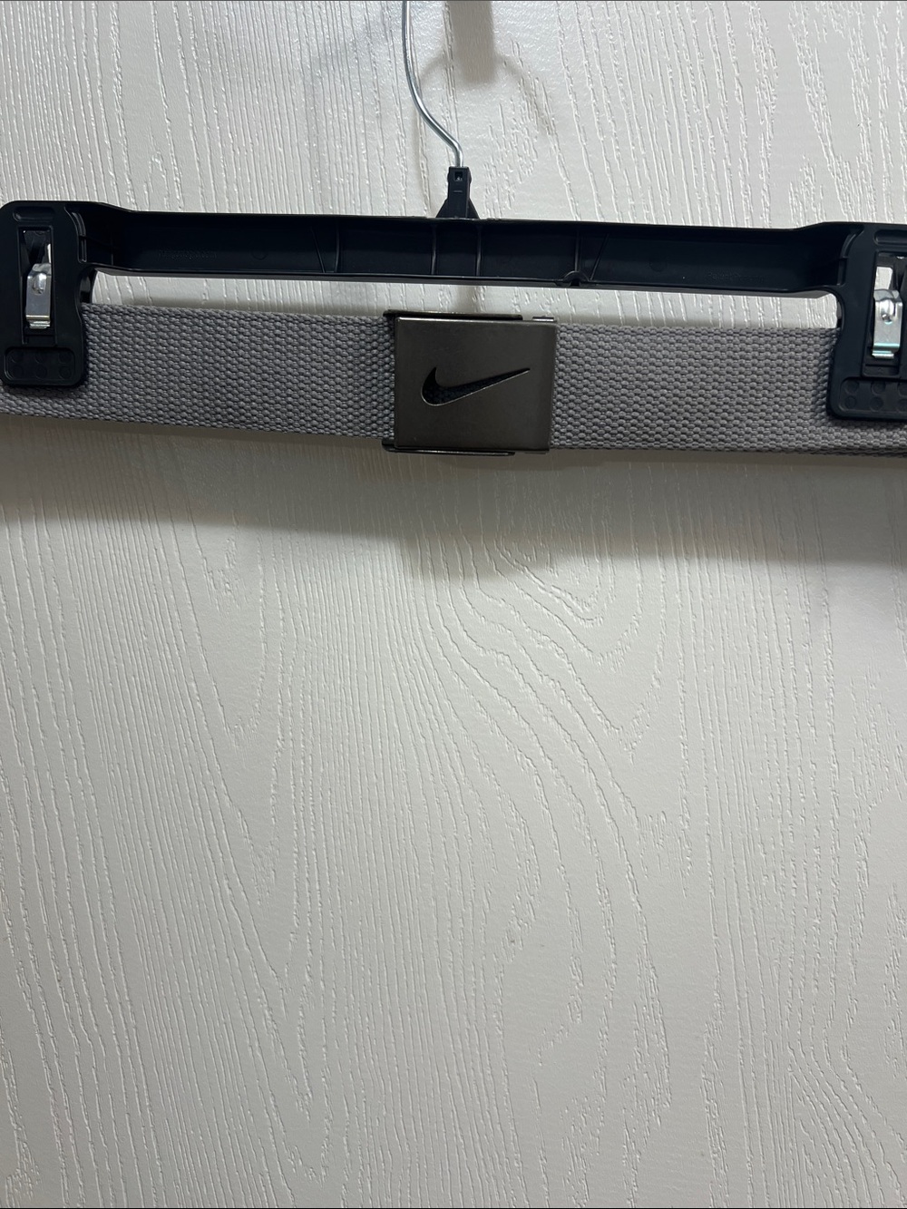 Nike Light Gray Webbing Belt with Metal Swoosh Buckle